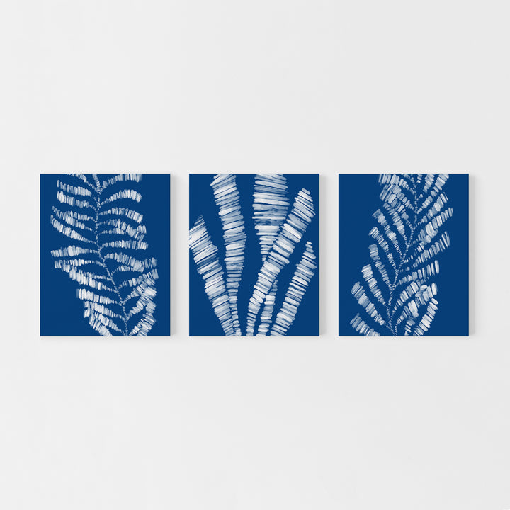 Deep Azure Blue Seaweed & Kelp Triptych - Set of 3  - Art Prints or Canvases - Jetty Home