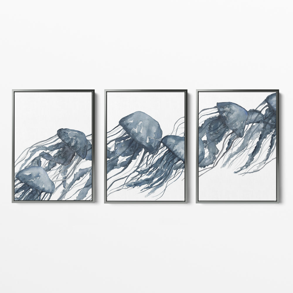 Watercolor Blue Jellyfish Triptych - Set of 3 - Jetty Home