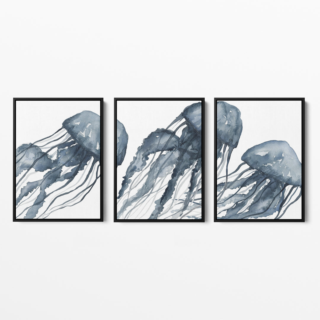 Blue Jellyfish Painting Triptych - Set of 3 - Jetty Home