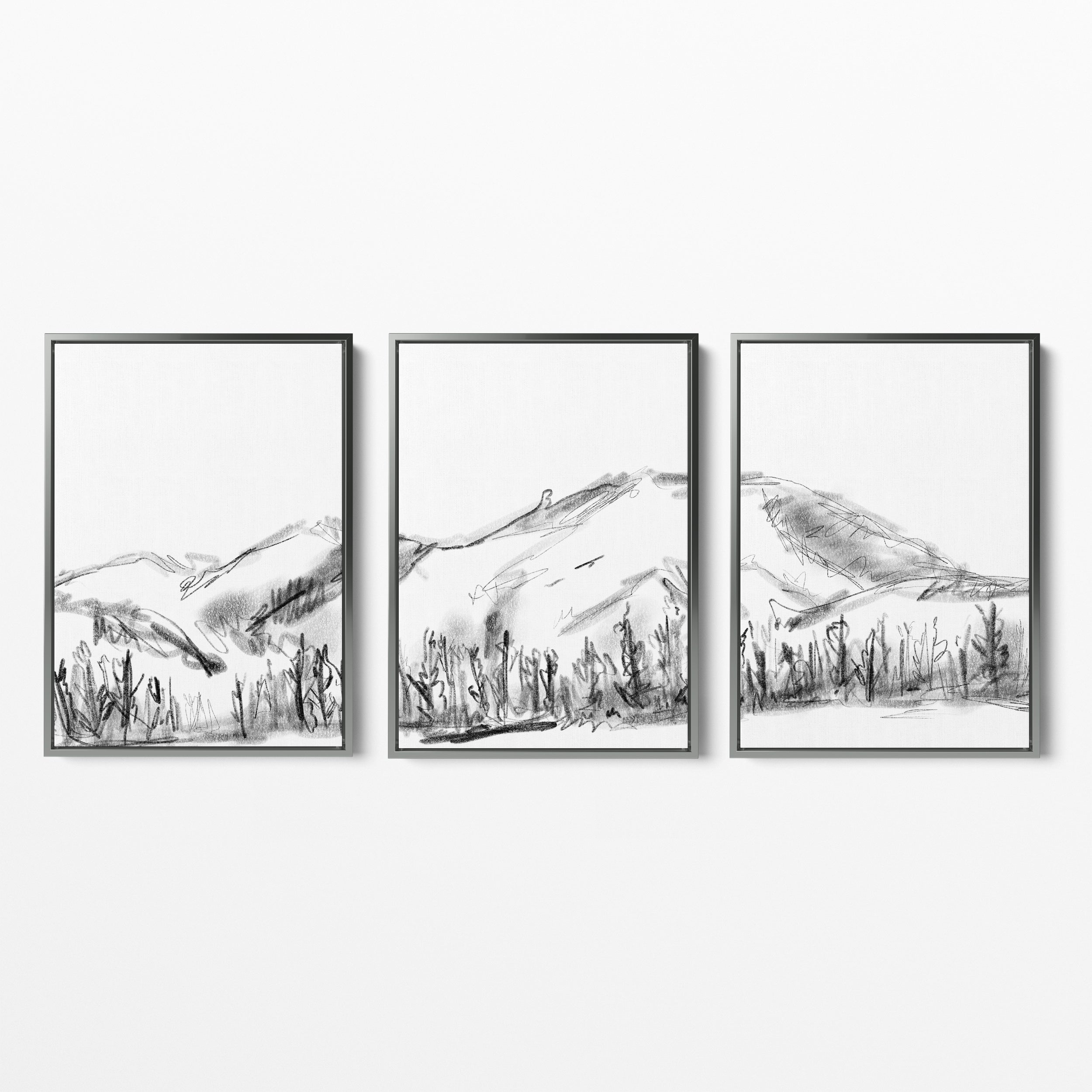 Mountain Landscape Sketch - Set of 3 | Nordic Lodge Triptych Wall