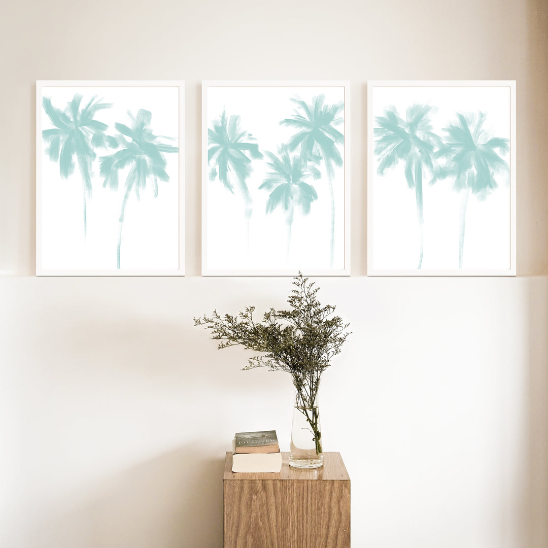 Turquoise Minimalist Palms - Set of 3  - Art Prints or Canvases - Jetty Home