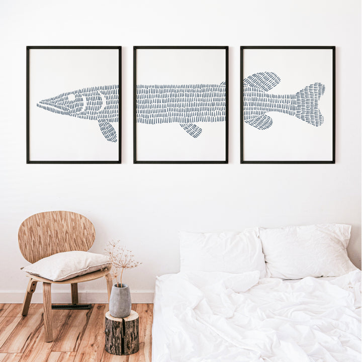 Northern Pike Lake Fish - Set of 3 - Art Prints or Canvases