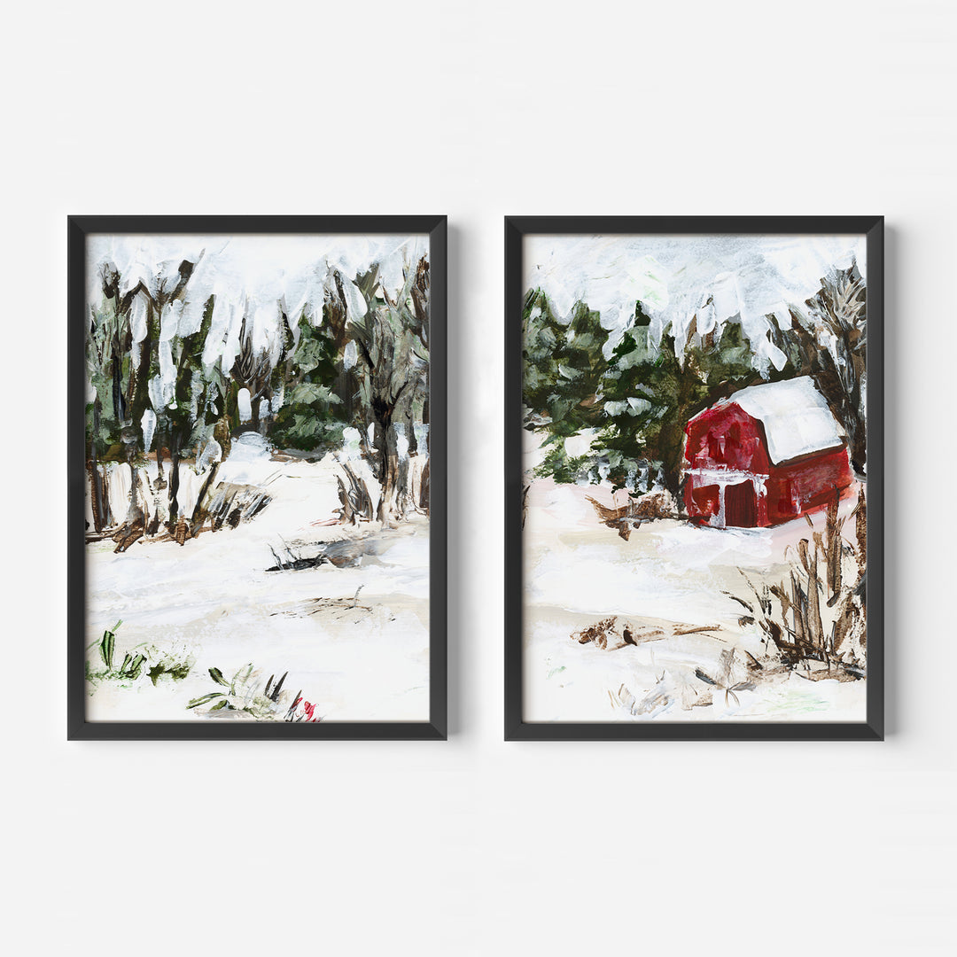 Winter's Barn Diptych - Set of 2  - Art Prints or Canvases - Jetty Home