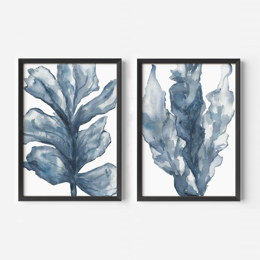 Blue Seaweed Diptych, No. 3 - Set of 2 - Jetty Home