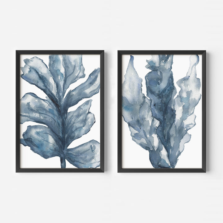 Blue Seaweed Diptych, No. 3 - Set of 2 - Jetty Home