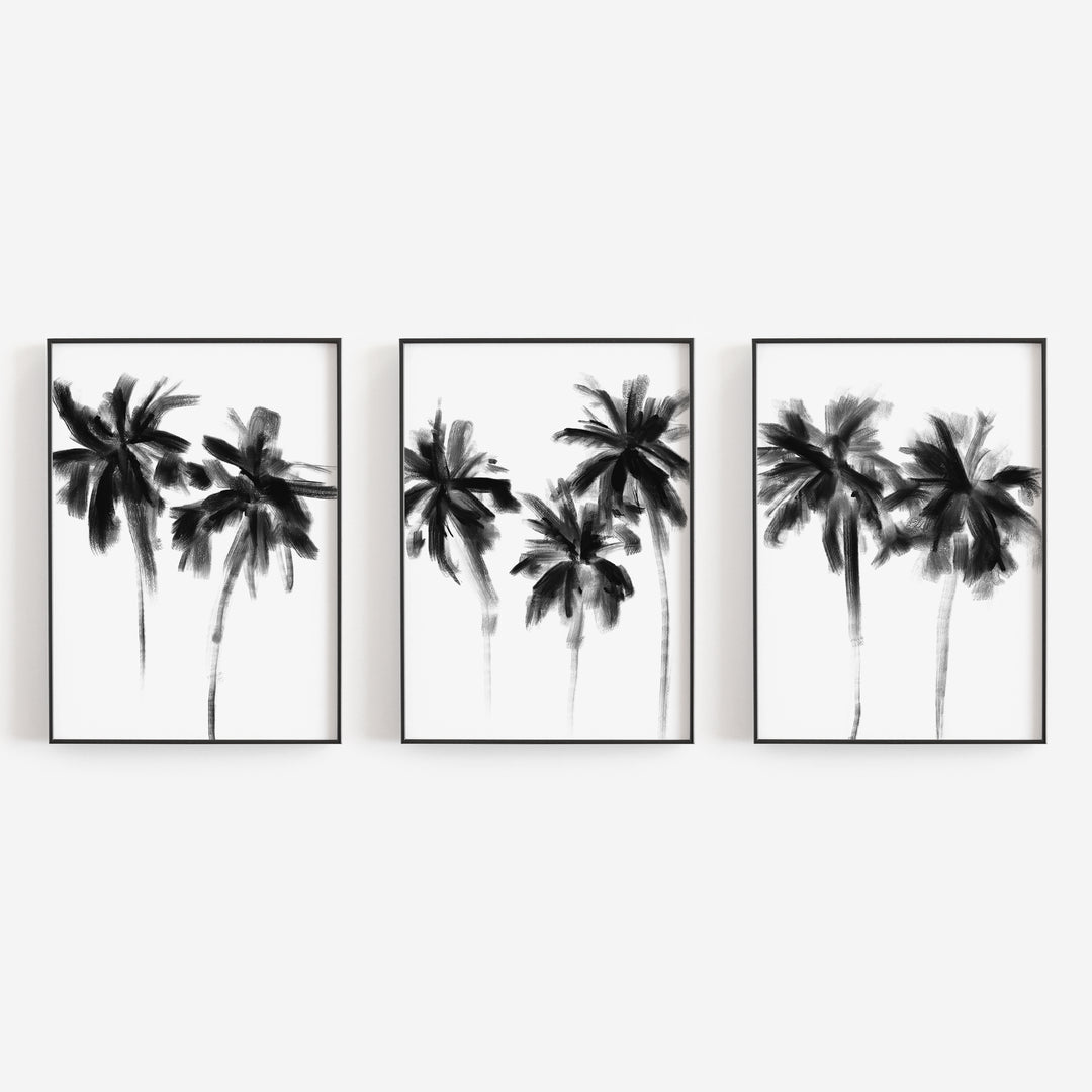 Black & White Minimalist Palms, No. 2 - Set of 3  - Art Prints or Canvases - Jetty Home