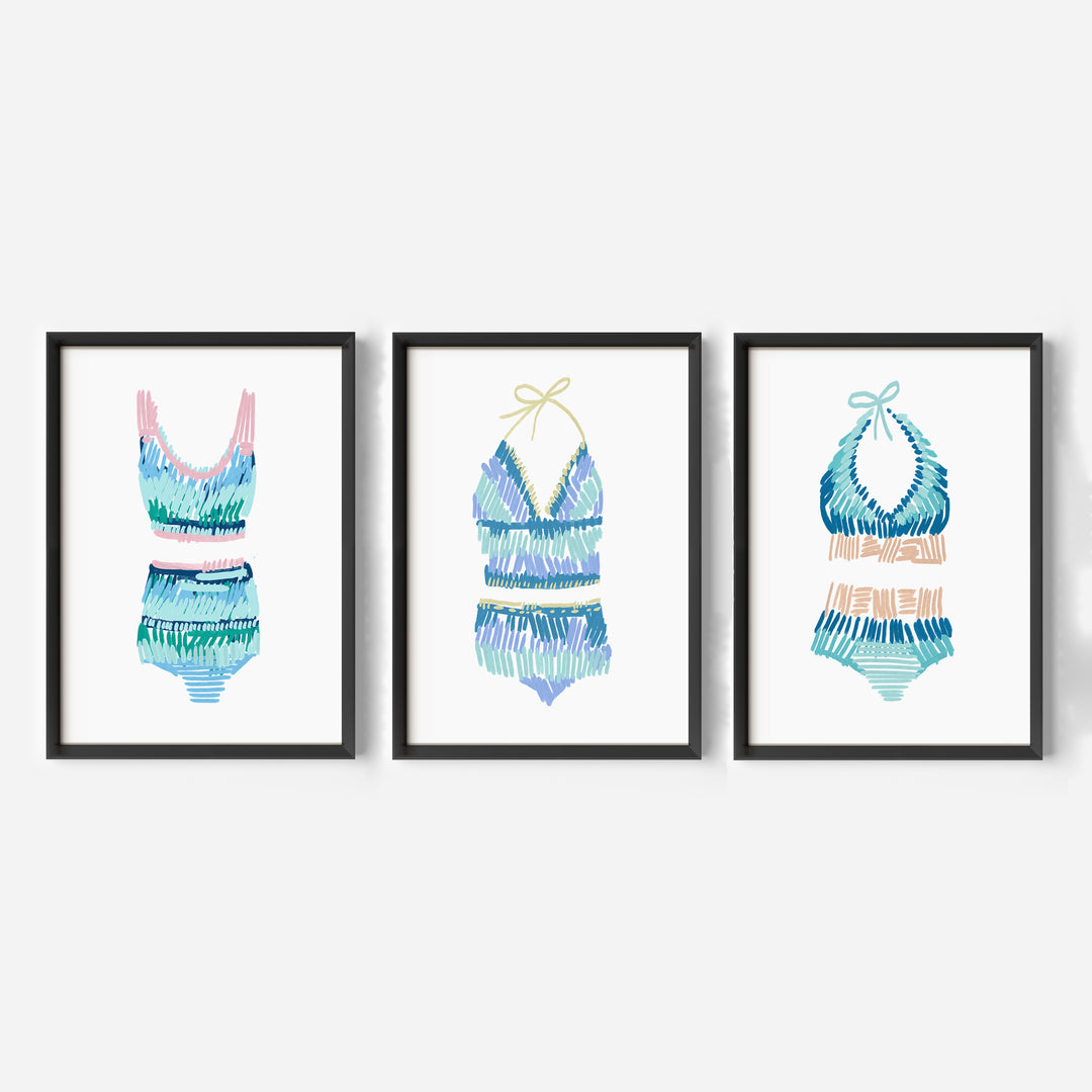 Swim Suit Trio Triptych, No. 1 - Set of 3 - Jetty Home