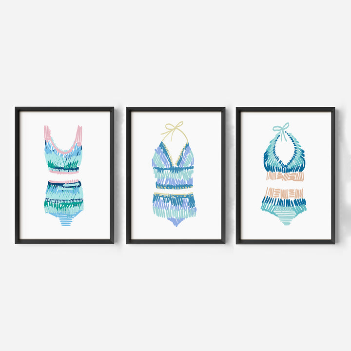 Swim Suit Trio Triptych, No. 1 - Set of 3 - Jetty Home