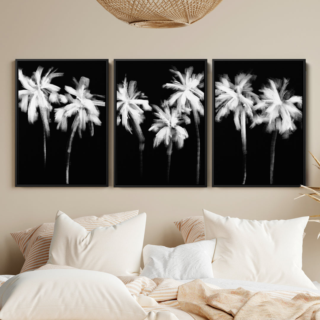 Black & White Minimalist Palms, No. 1 - Set of 3