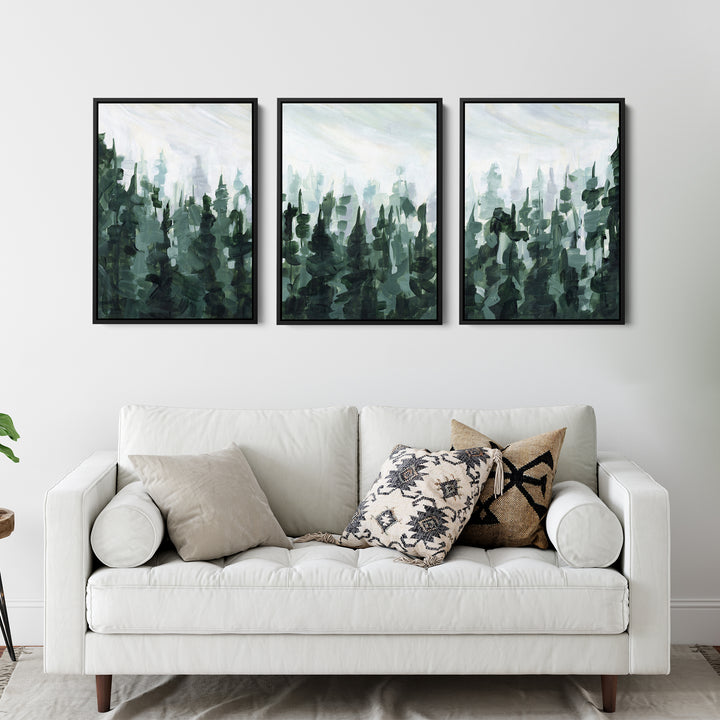 Forest Pine Tree Line Painting - Set of 3