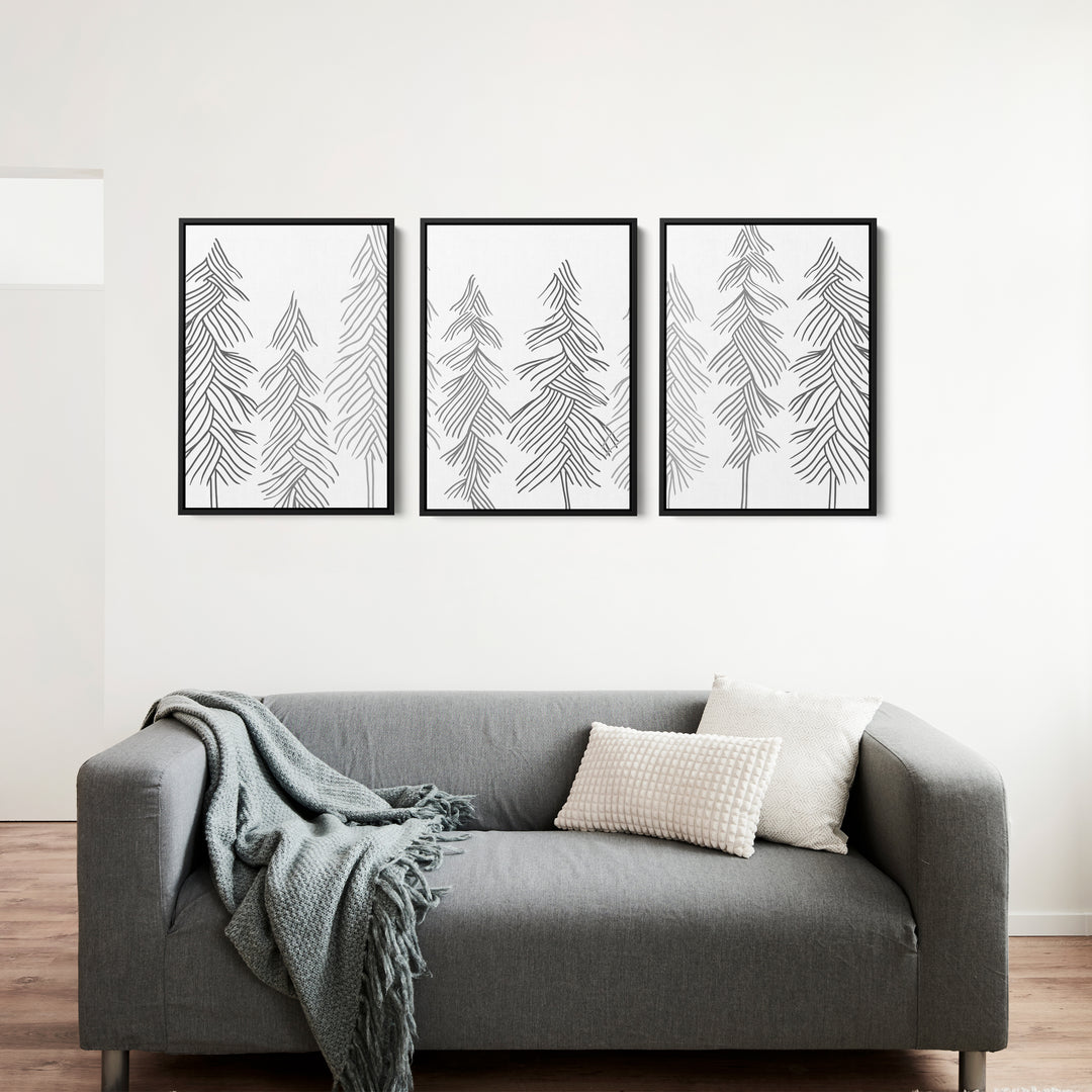 Simple Line Pine Trees - Set of 3