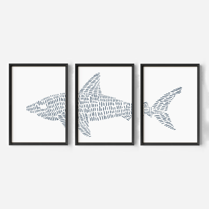 Great White Shark Modern Illustration - Set of 3