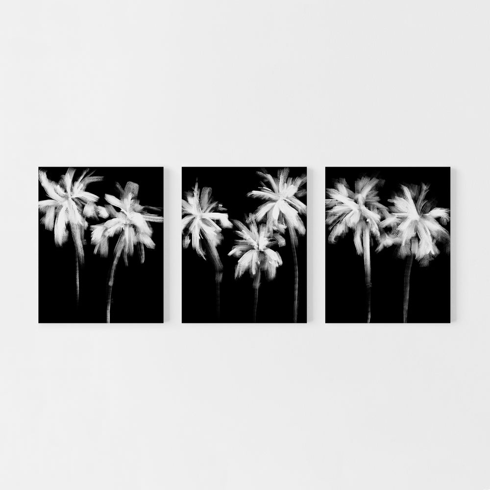 Black & White Minimalist Palms, No. 1 - Set of 3  - Art Prints or Canvases - Jetty Home