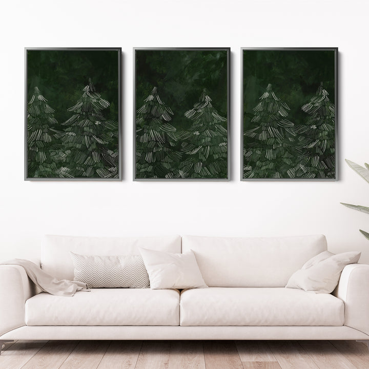 Winter Evergreens Triptych - Set of 3