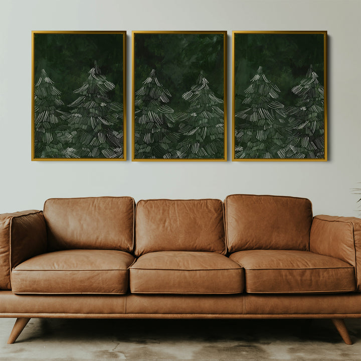 Winter Evergreens Triptych - Set of 3