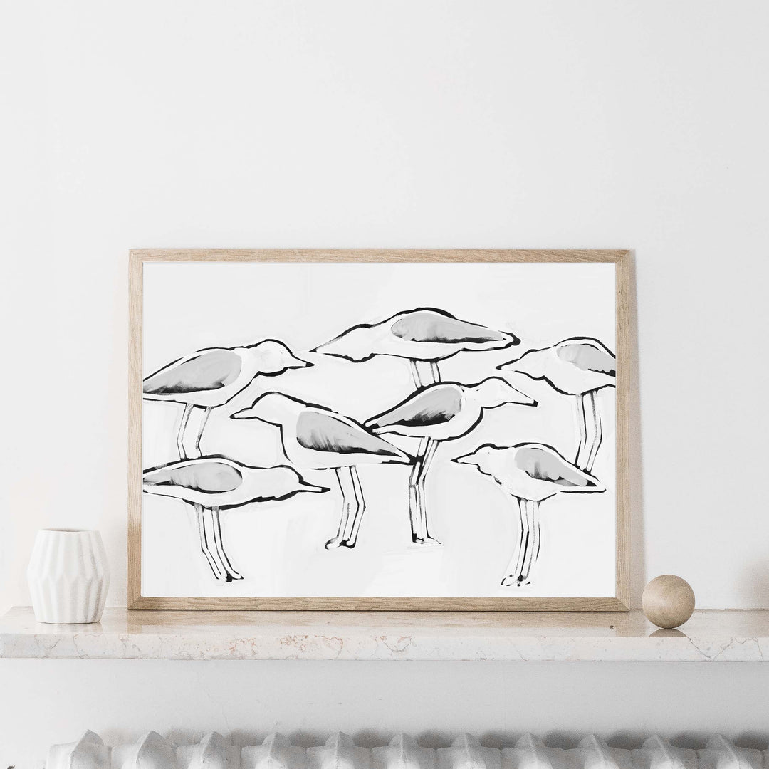 Black & White Gulls in Waiting - Art Print or Canvas - Jetty Home