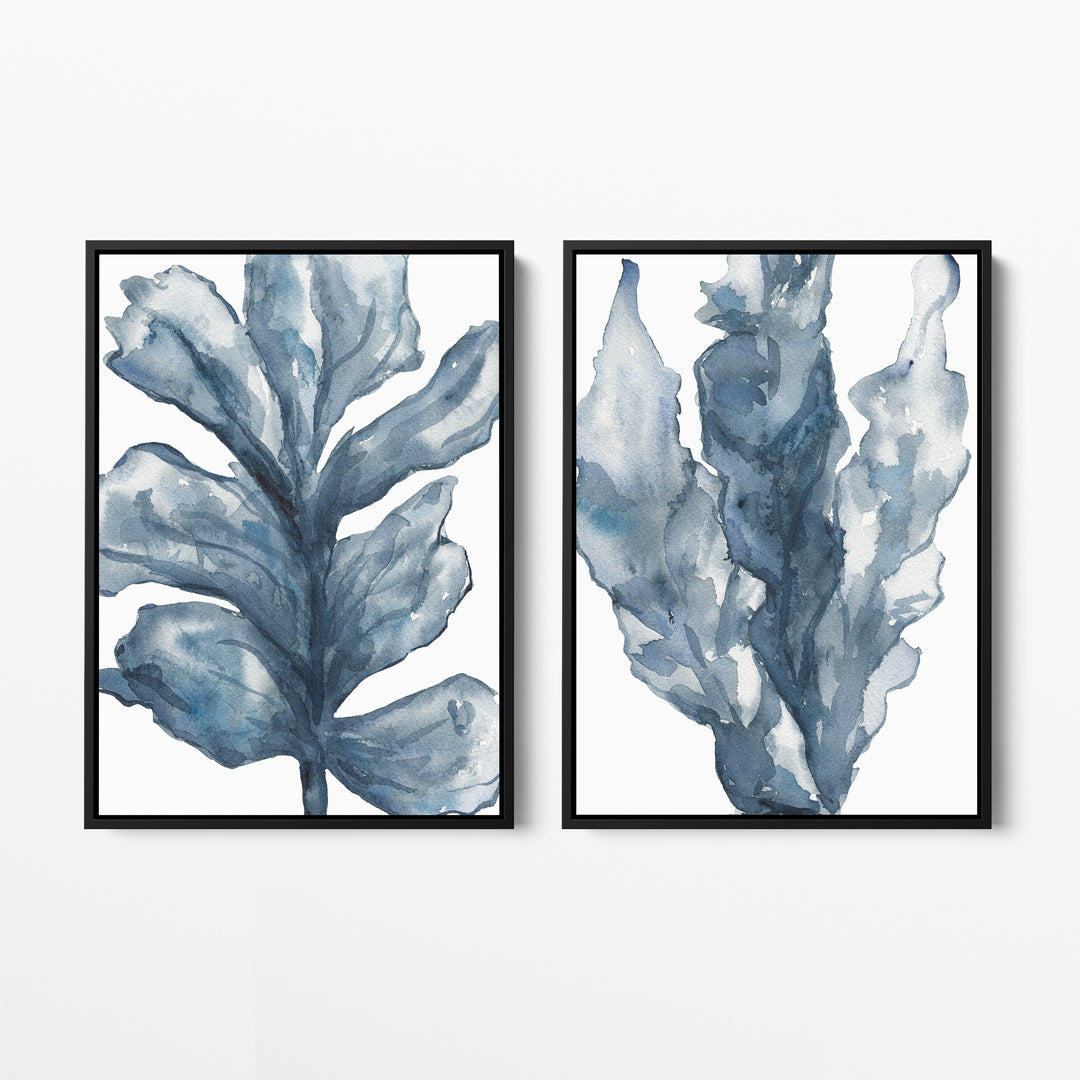 Blue Seaweed Diptych, No. 3 - Set of 2 - Jetty Home