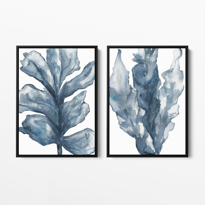 Blue Seaweed Diptych, No. 3 - Set of 2 - Jetty Home