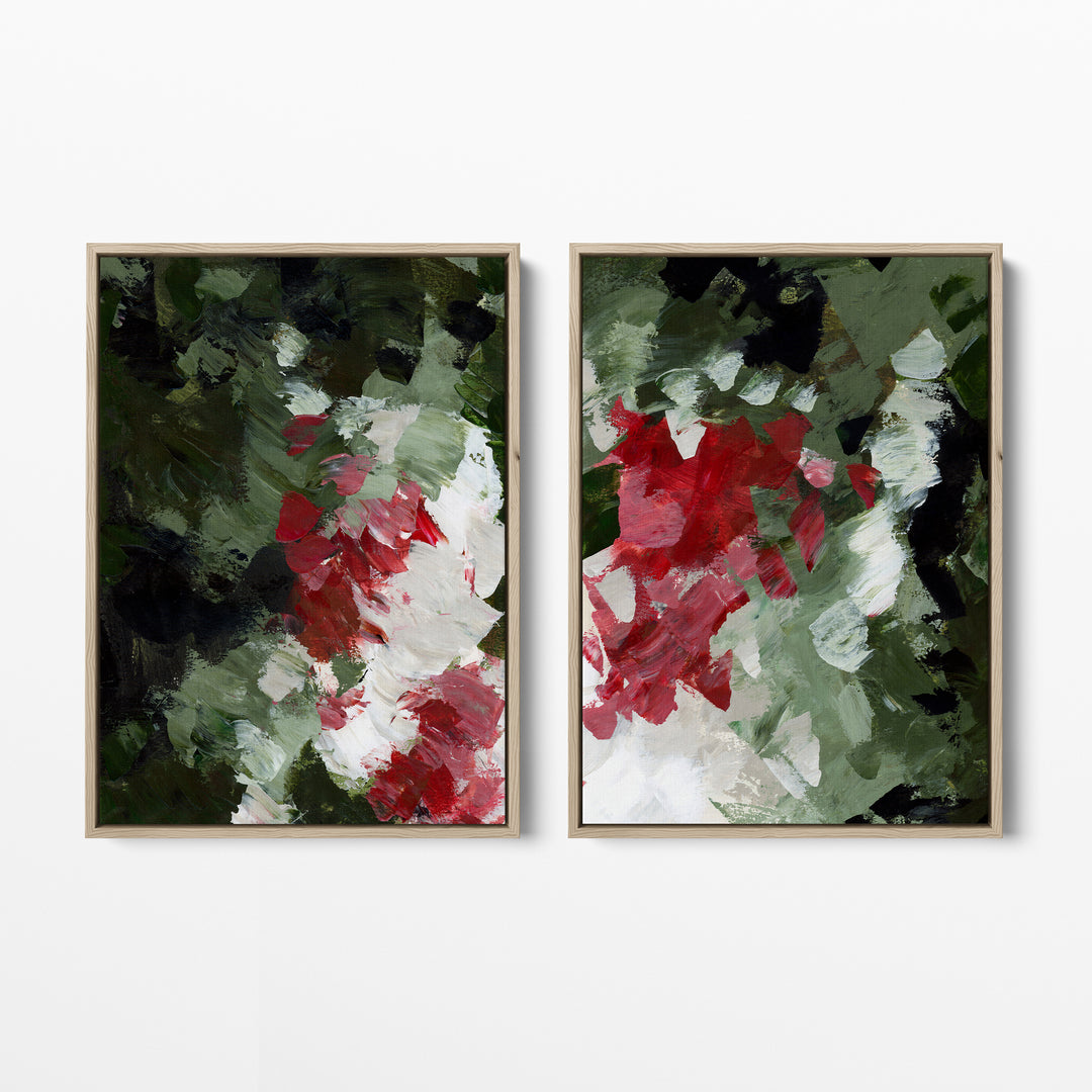 Christmas Florals Abstracted Diptych - Set of 2  - Art Prints or Canvases - Jetty Home