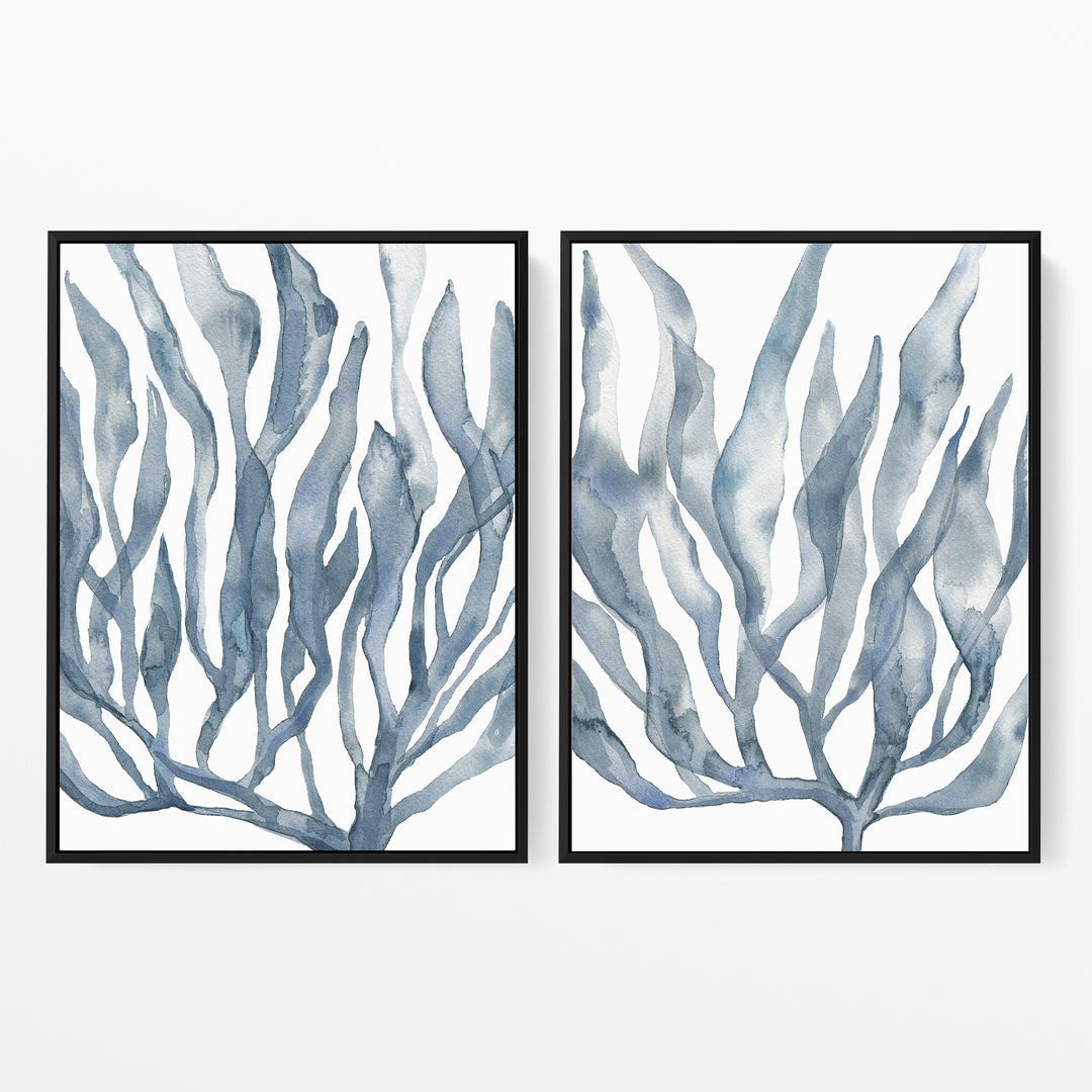 Blue Seaweed Diptych, No. 2 - Set of 2 - Jetty Home