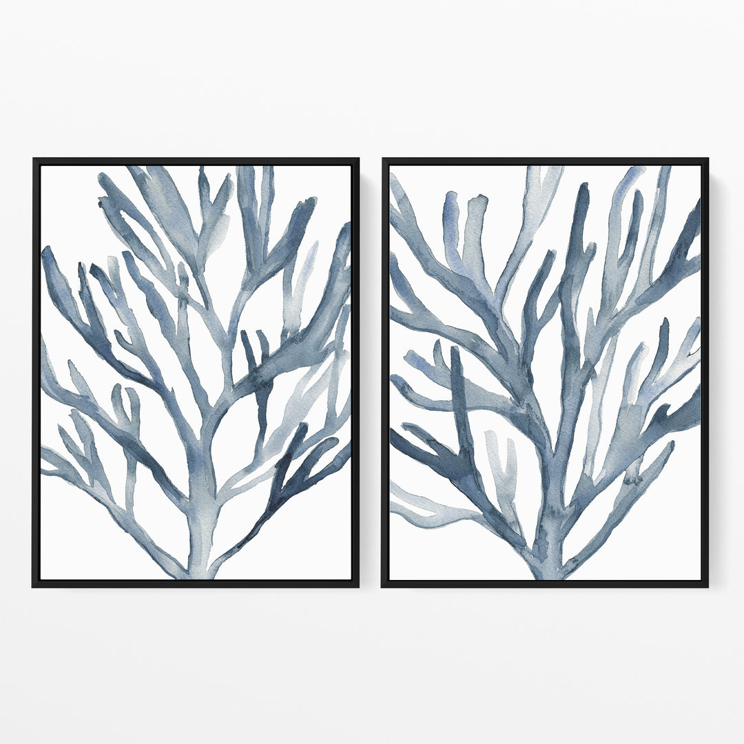 Blue Seaweed Diptych, No. 1 - Set of 2 - Jetty Home