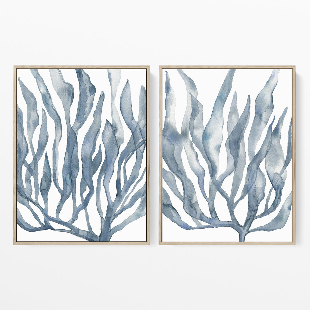 Blue Seaweed Diptych, No. 2 - Set of 2 - Jetty Home