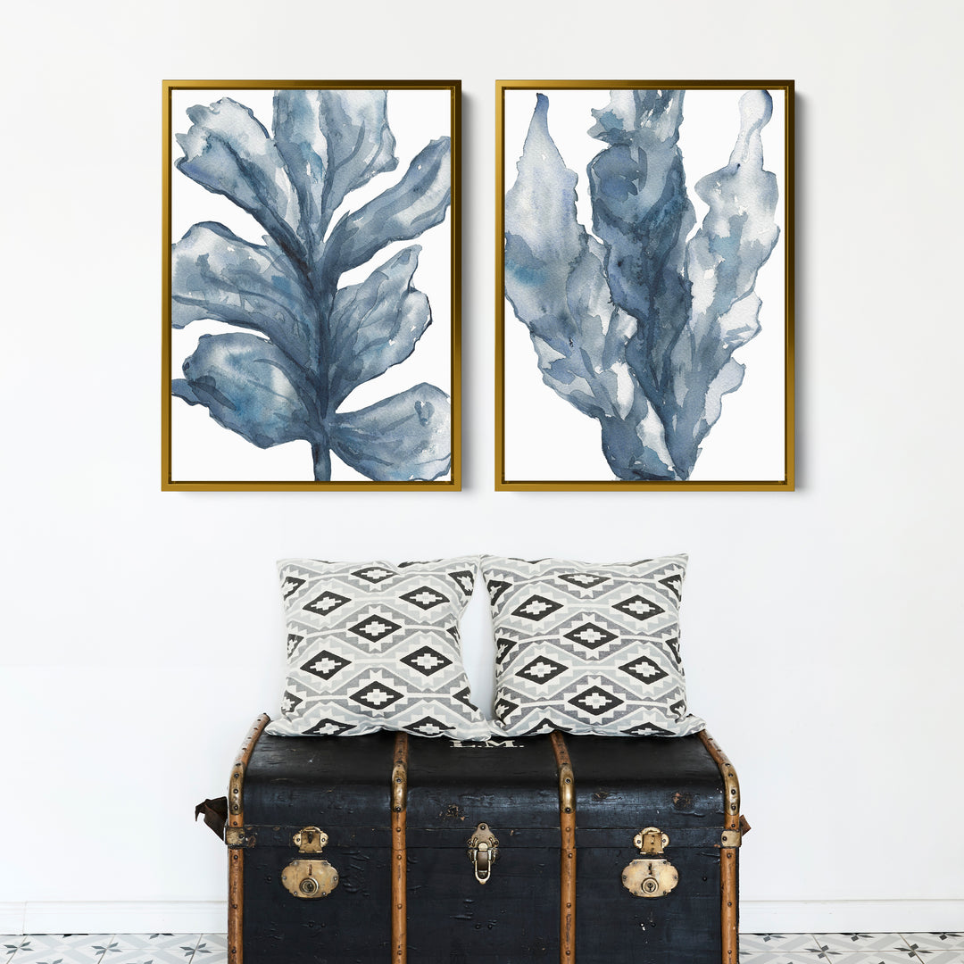 Blue Seaweed Diptych, No. 3 - Set of 2 - Jetty Home