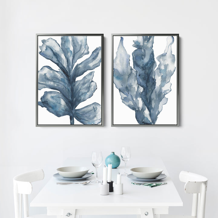 Blue Seaweed Diptych, No. 3 - Set of 2 - Jetty Home