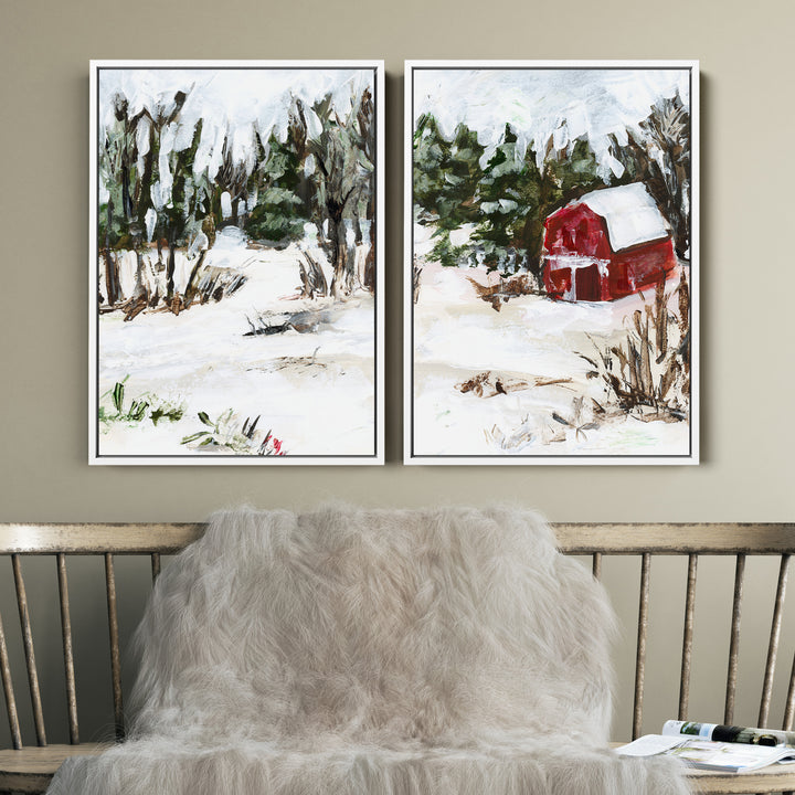 Winter's Barn Diptych - Set of 2