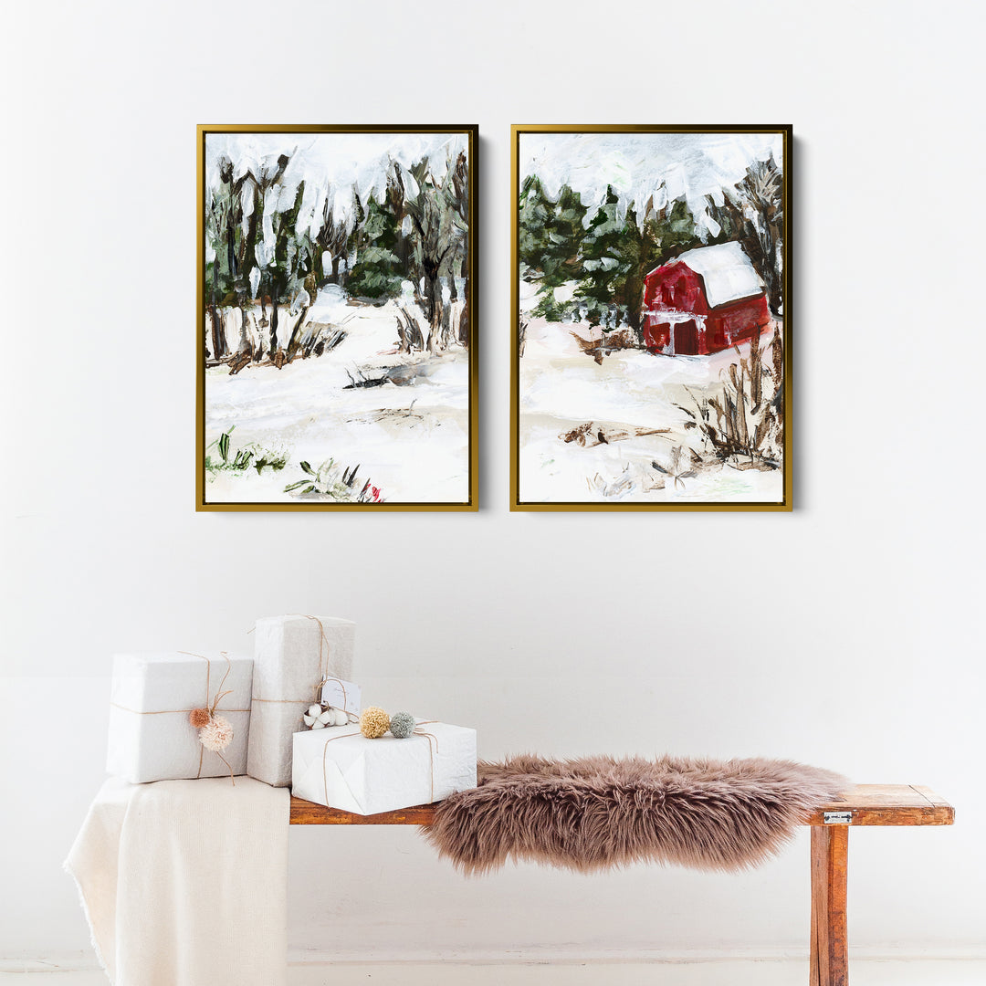 Winter's Barn Diptych - Set of 2