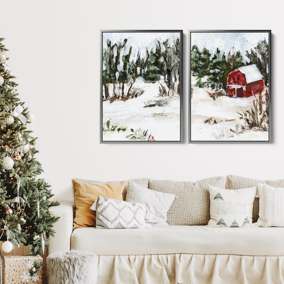 Winter's Barn Diptych - Set of 2