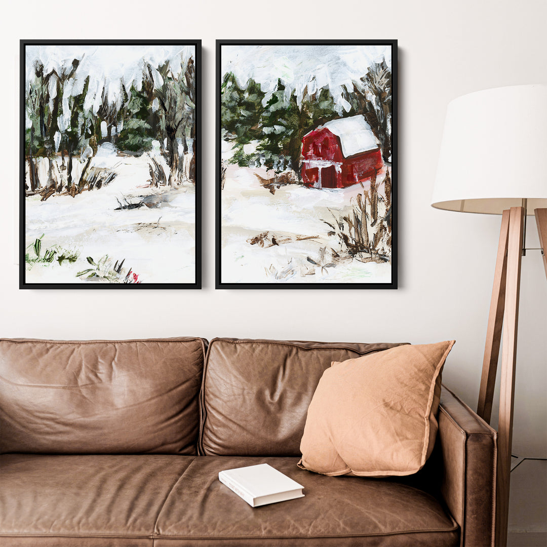 Winter's Barn Diptych - Set of 2