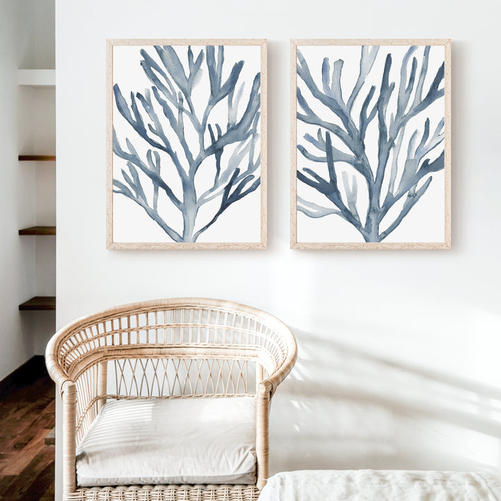 Blue Seaweed Diptych, No. 1 - Set of 2  - Art Prints or Canvases - Jetty Home