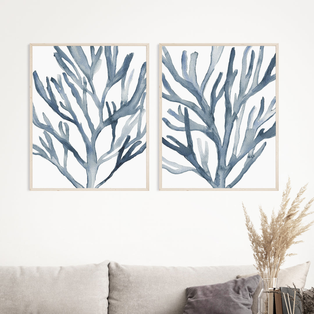 Blue Seaweed Diptych, No. 1 - Set of 2  - Art Prints or Canvases - Jetty Home