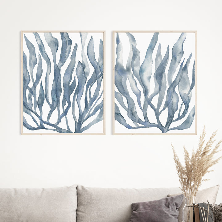 Blue Seaweed Diptych, No. 2 - Set of 2  - Art Prints or Canvases - Jetty Home