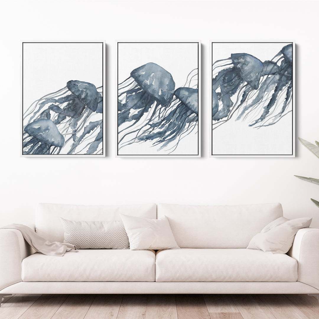 Watercolor Blue Jellyfish Triptych - Set of 3 - Jetty Home
