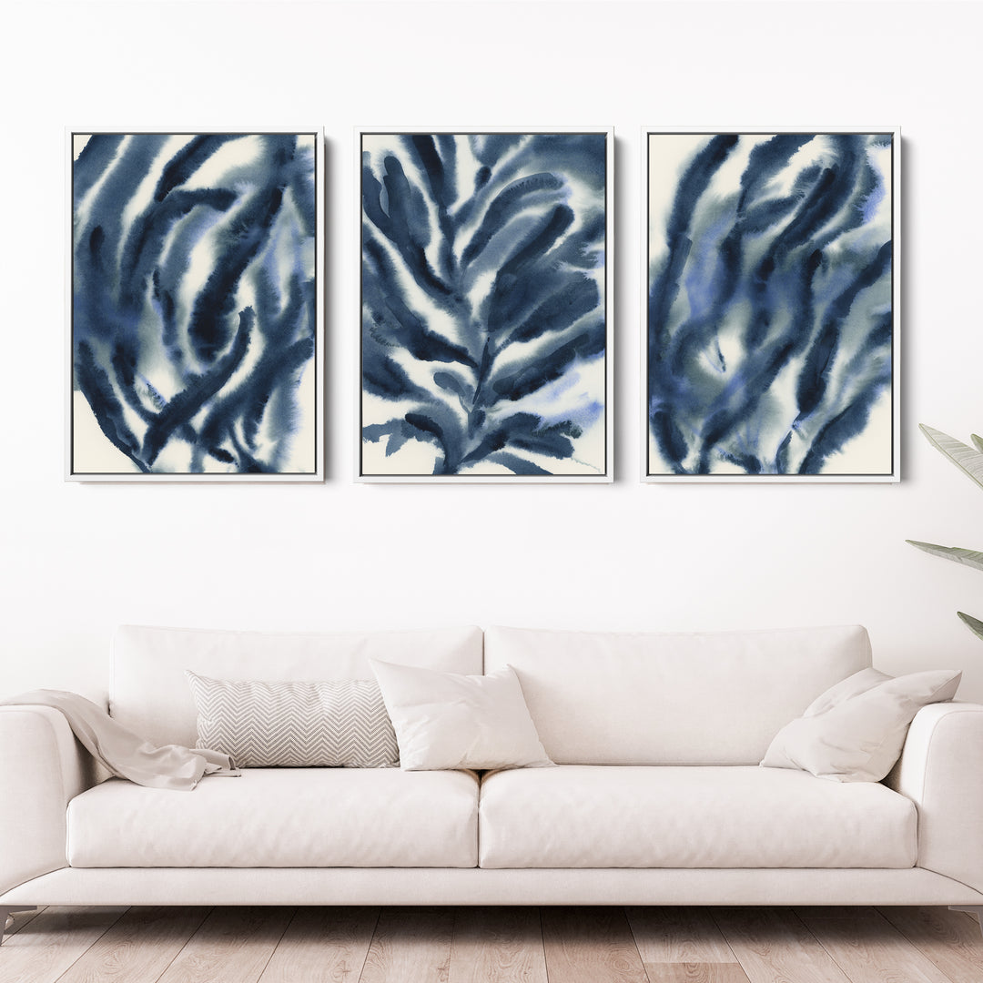 Indigo Seaweed Triptych - Set of 3