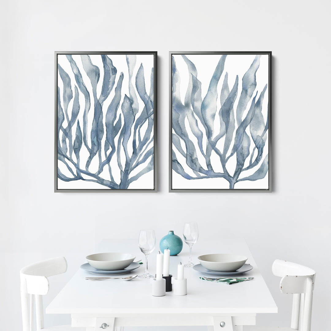 Blue Seaweed Diptych, No. 2 - Set of 2 - Jetty Home