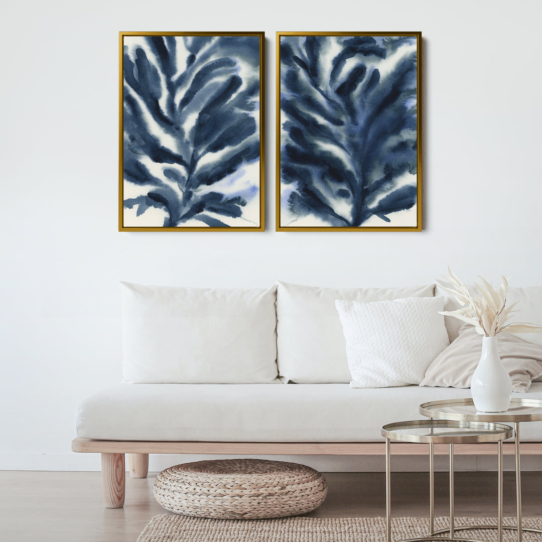 Indigo Seaweed Diptych, No. 2 - Set of 2