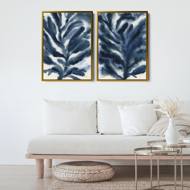 Indigo Seaweed Diptych, No. 2 - Set of 2