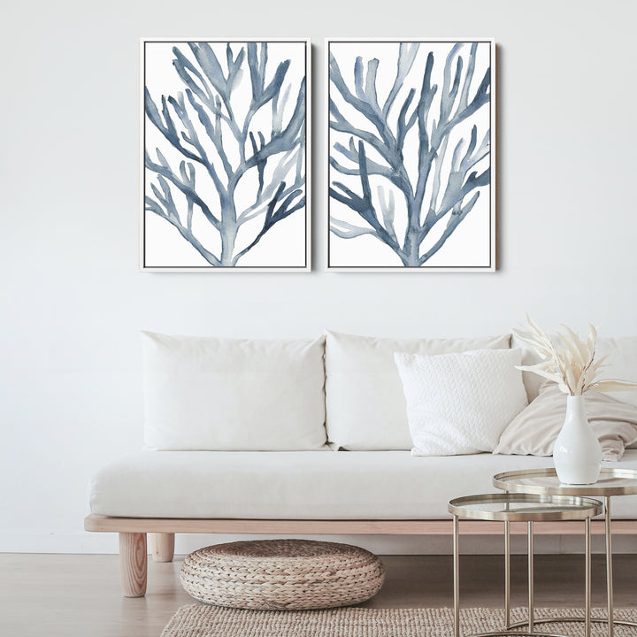 Blue Seaweed Diptych, No. 1 - Set of 2 - Jetty Home