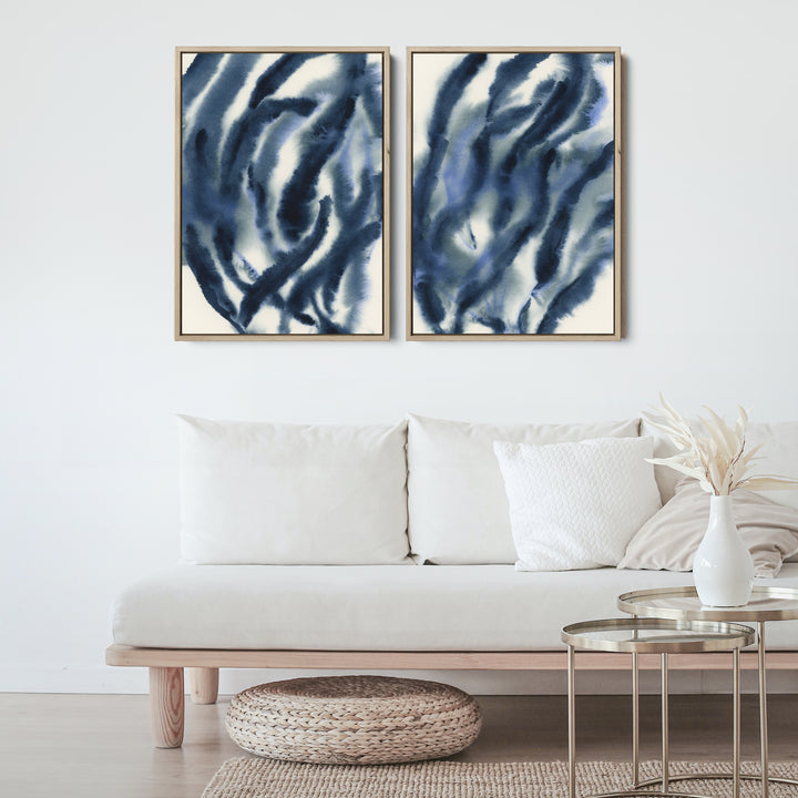 Indigo Seaweed Diptych, No. 1 - Set of 2