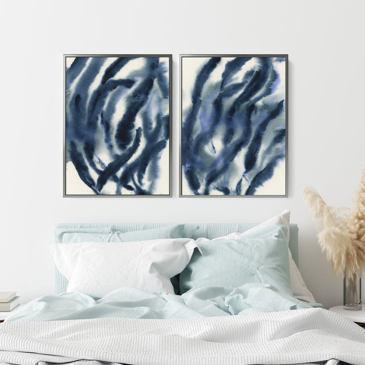 Indigo Seaweed Diptych, No. 1 - Set of 2