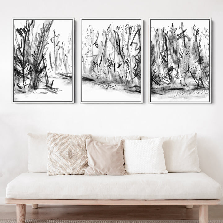 Woods Forest Black and White Sketch - Set of 3 - Jetty Home