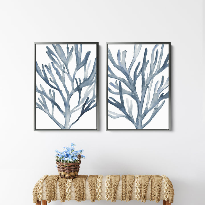 Blue Seaweed Diptych, No. 1 - Set of 2 - Jetty Home