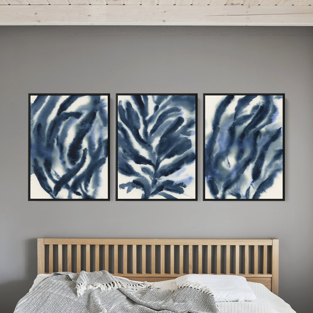 Indigo Seaweed Triptych - Set of 3