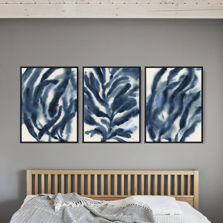 Indigo Seaweed Triptych - Set of 3