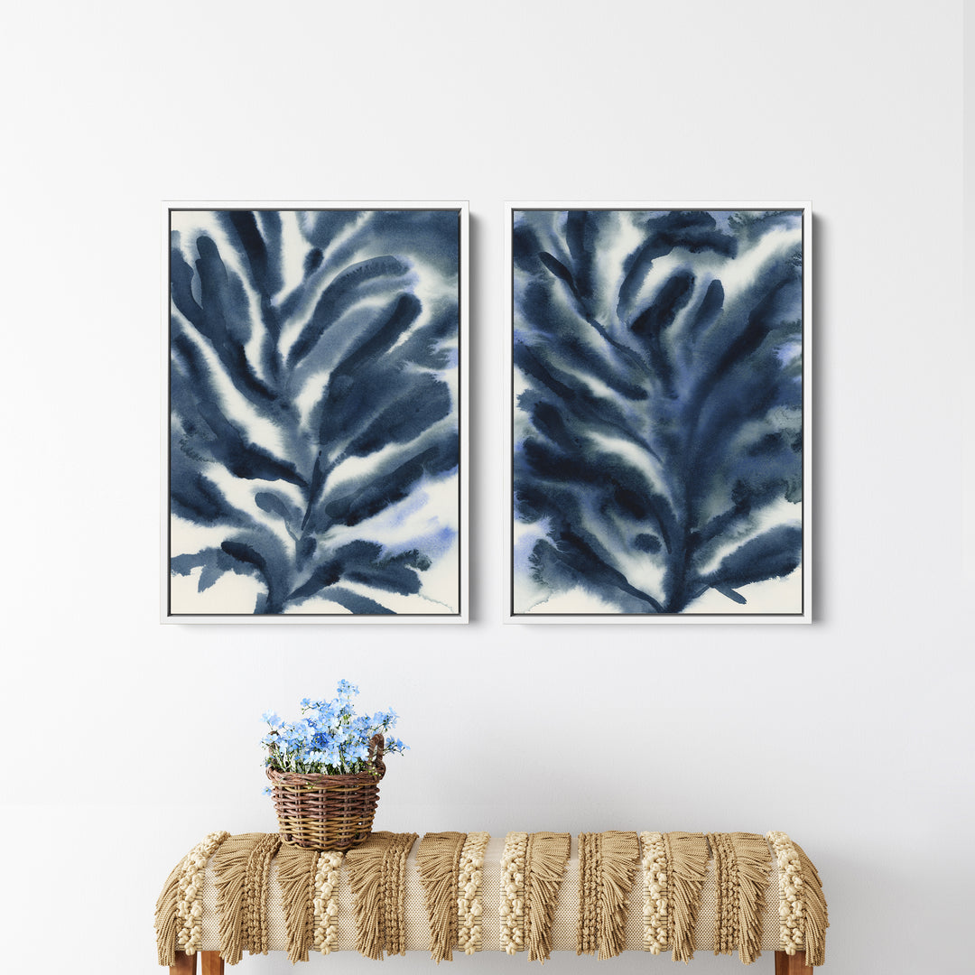 Indigo Seaweed Diptych, No. 2 - Set of 2