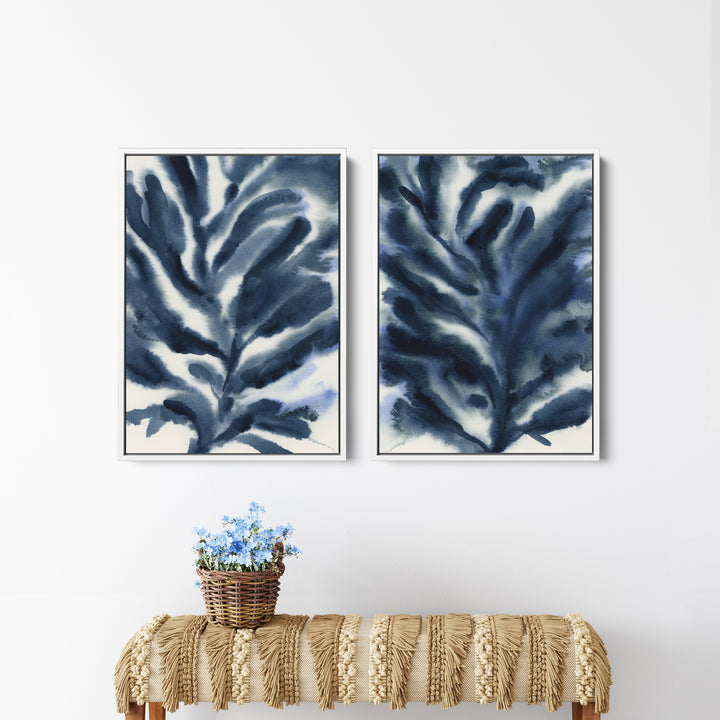 Indigo Seaweed Diptych, No. 2 - Set of 2