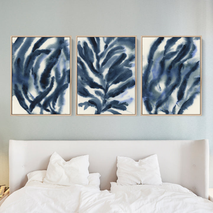 Indigo Seaweed Triptych - Set of 3